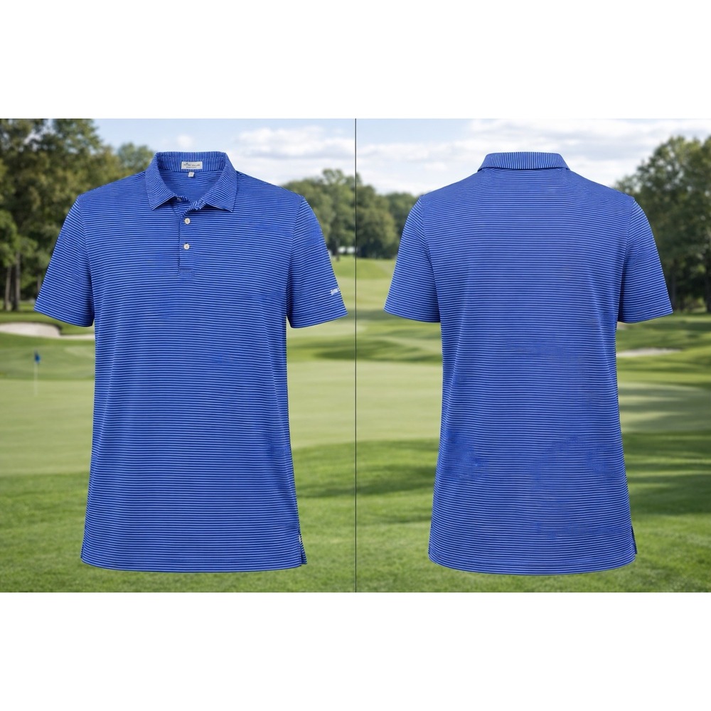 Peter Millar Polo Shirt Mens XL BLUE WHITE STRIP Summer Comfort Embroidered